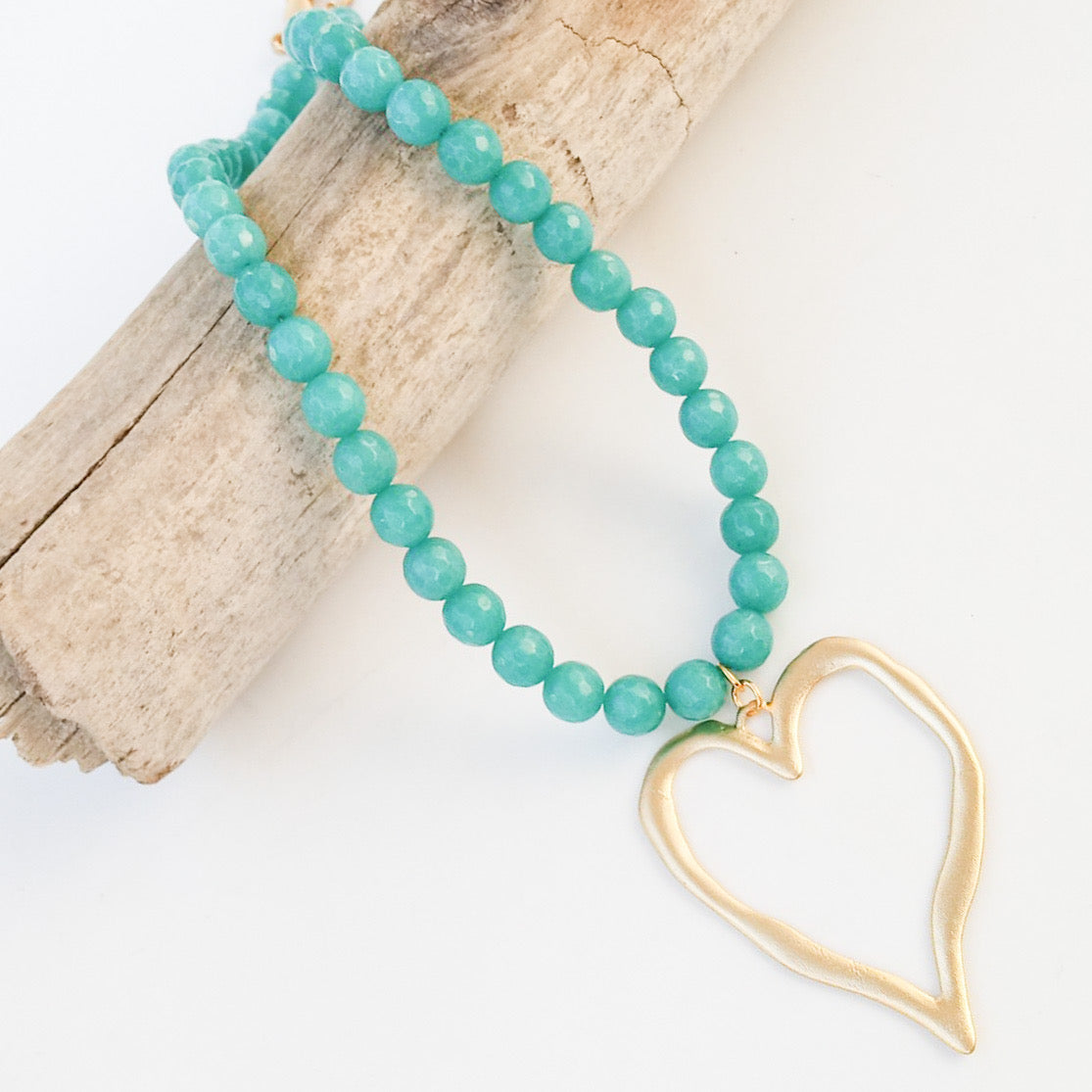 Gemstone Beaded Necklace w/ XL Heart