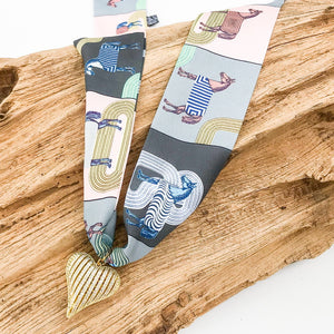Ribbon CZ Heart On Scarf Necklace