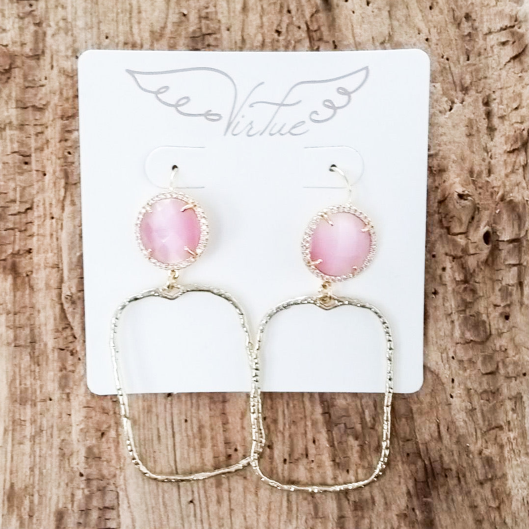 Gemstone Earrings w/ Branch Rectangle