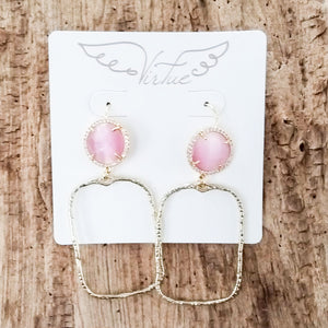 Gemstone Earrings w/ Branch Rectangle