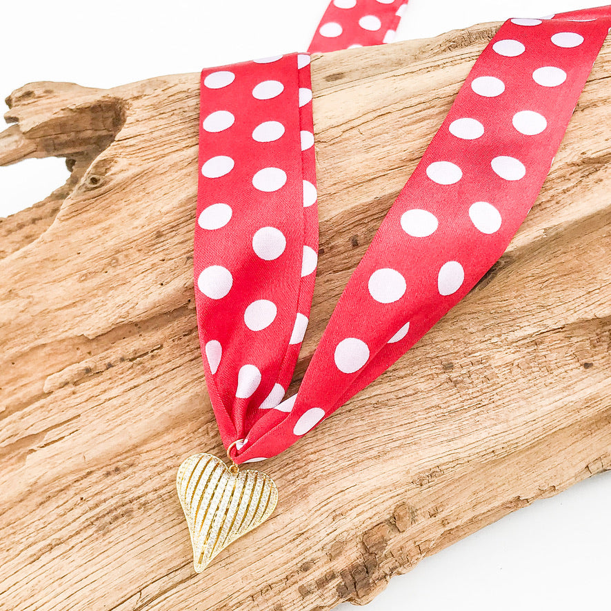 Ribbon CZ Heart On Scarf Necklace