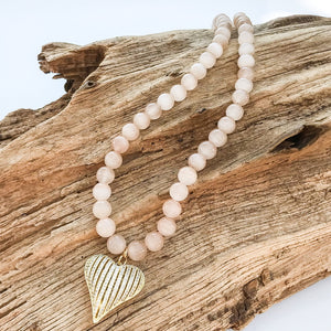 Ribbon Heart on 10mm Gemstone Necklace
