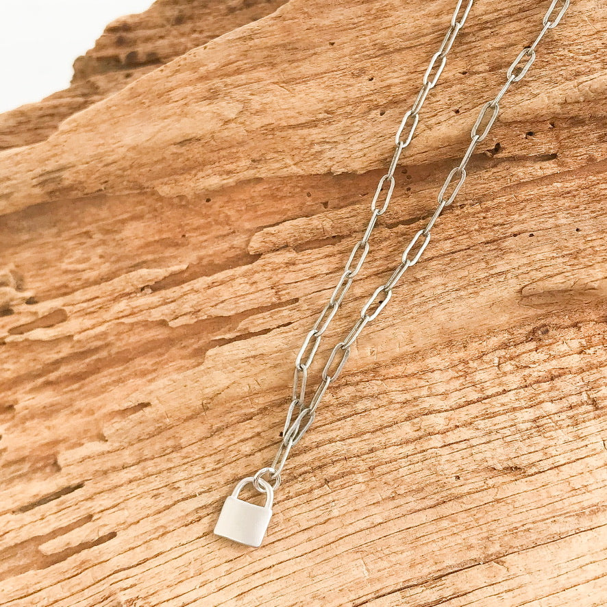 Small Lock on Sm Paperclip Necklace