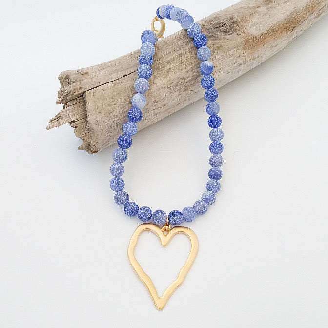 Gemstone Beaded Necklace w/ XL Heart