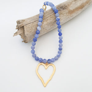 Gemstone Beaded Necklace w/ XL Heart