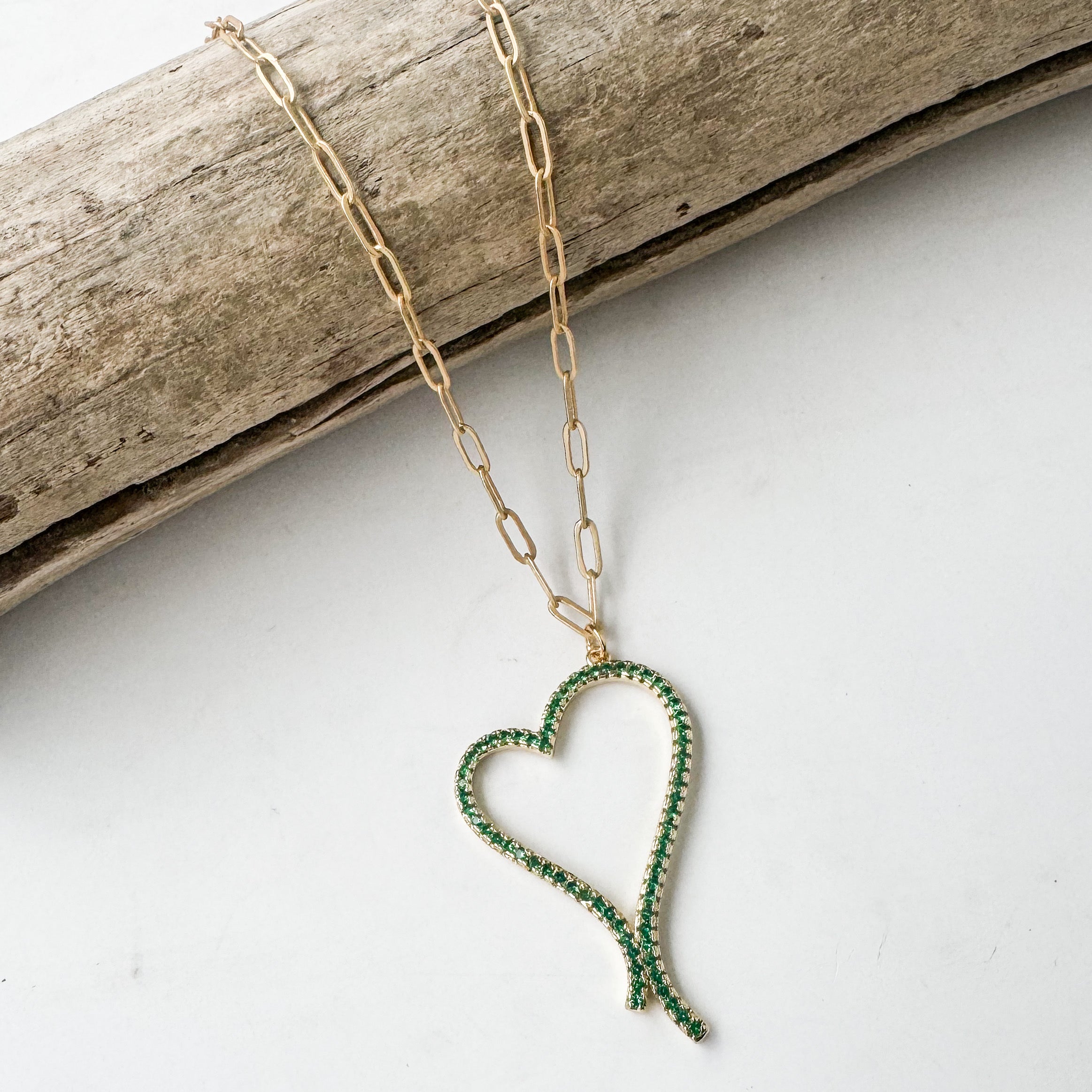 Cz Script Drop Heart on Large Paperclip