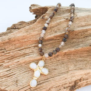 Gemstone Cross on 8mm Gemstone Necklace