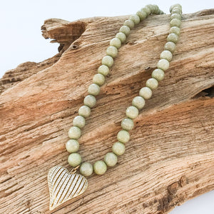 Ribbon Heart on 10mm Gemstone Necklace
