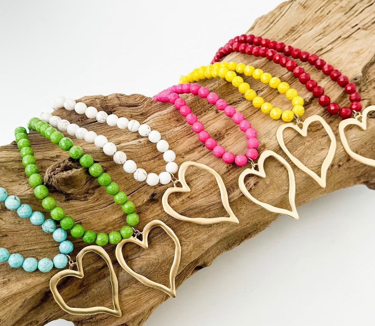 Gemstone Beaded Necklace w/ XL Heart
