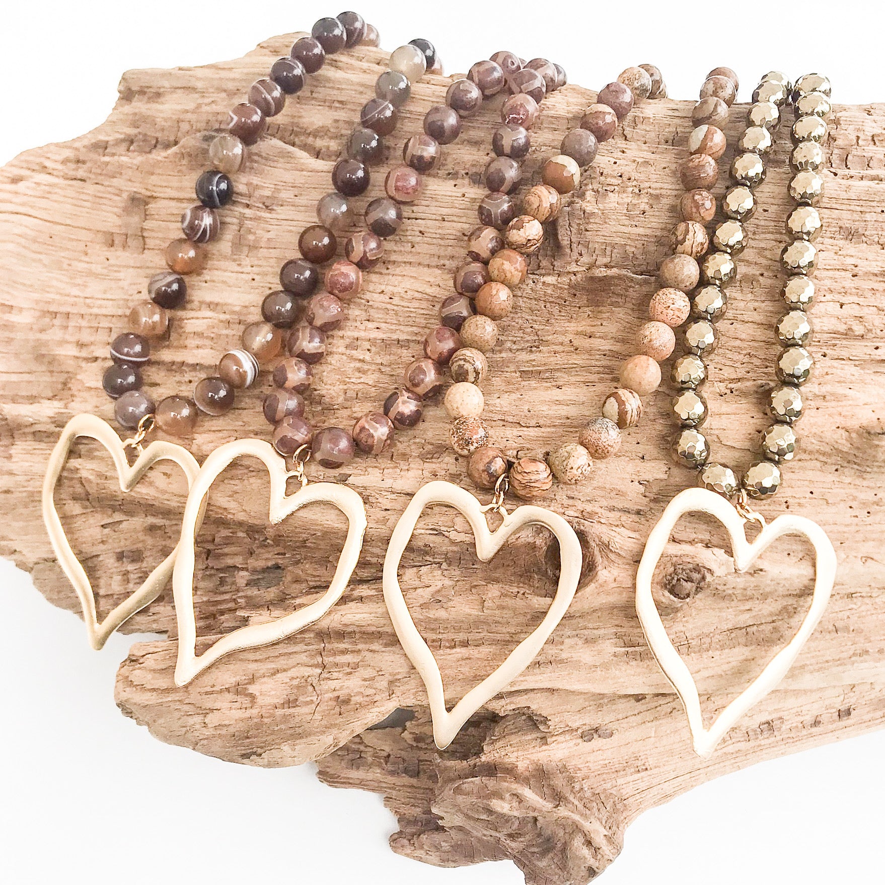 Gemstone Beaded Necklace w/ XL Heart
