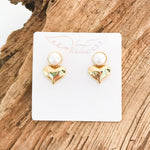 Pearl Post Dangle Heart Earrings