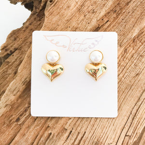 Pearl Post Dangle Heart Earrings