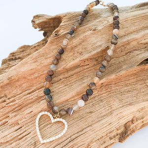 8mm Gemstone Necklace with Pearl Heart