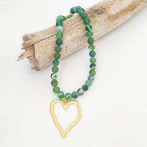 Gemstone Beaded Necklace w/ XL Heart