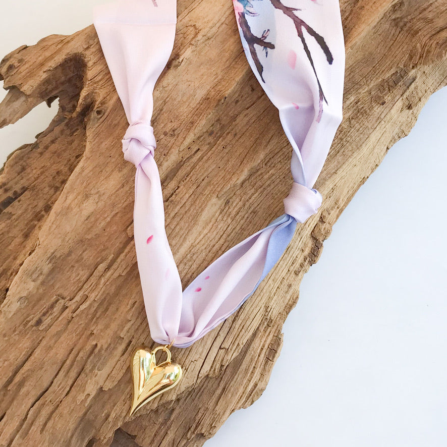 Puff Heart on Scarf Necklace