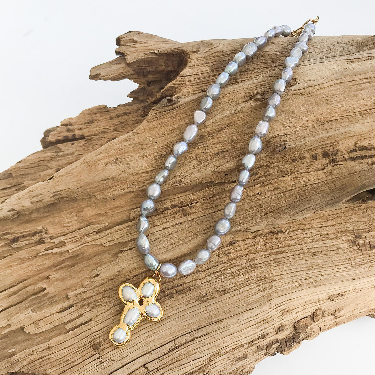 Mini Freshwater Pearl Cross on Freshwater Pearls