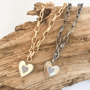 Etched Chain Metal Heart Pave Center