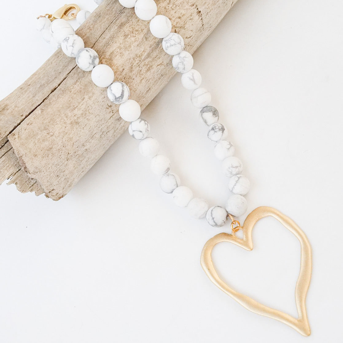 Gemstone Beaded Necklace w/ XL Heart