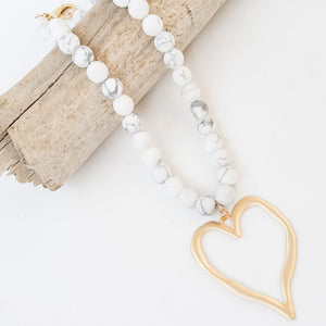 Gemstone Beaded Necklace w/ XL Heart