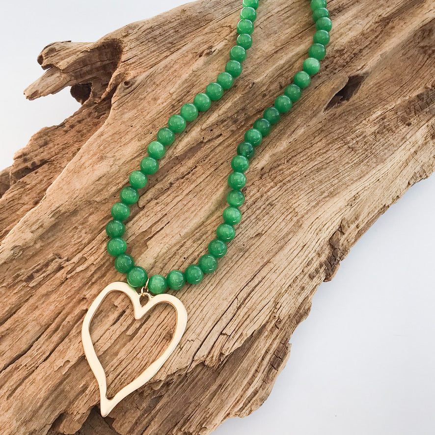 Gemstone Beaded Necklace w/ XL Heart