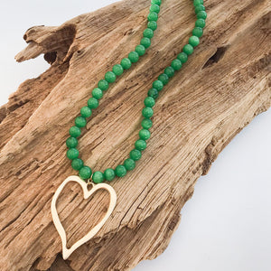 Gemstone Beaded Necklace w/ XL Heart