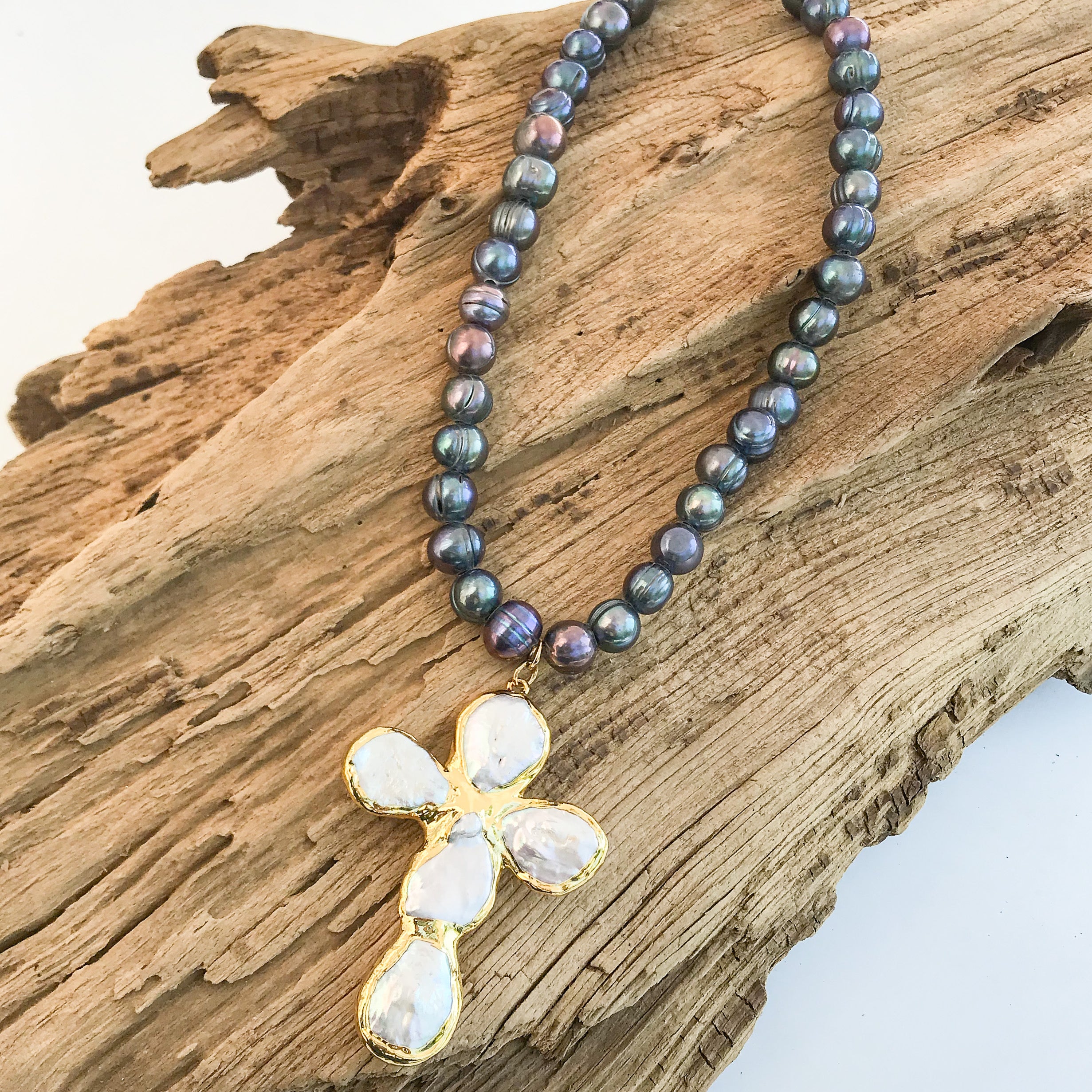 Jumbo Freshwater Pearl Cross on Potato Pearls