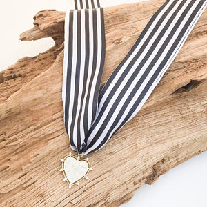 Studded CZ Heart on Scarf Necklace