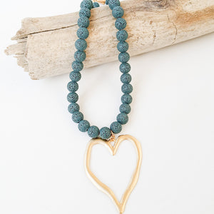 Gemstone Beaded Necklace w/ XL Heart