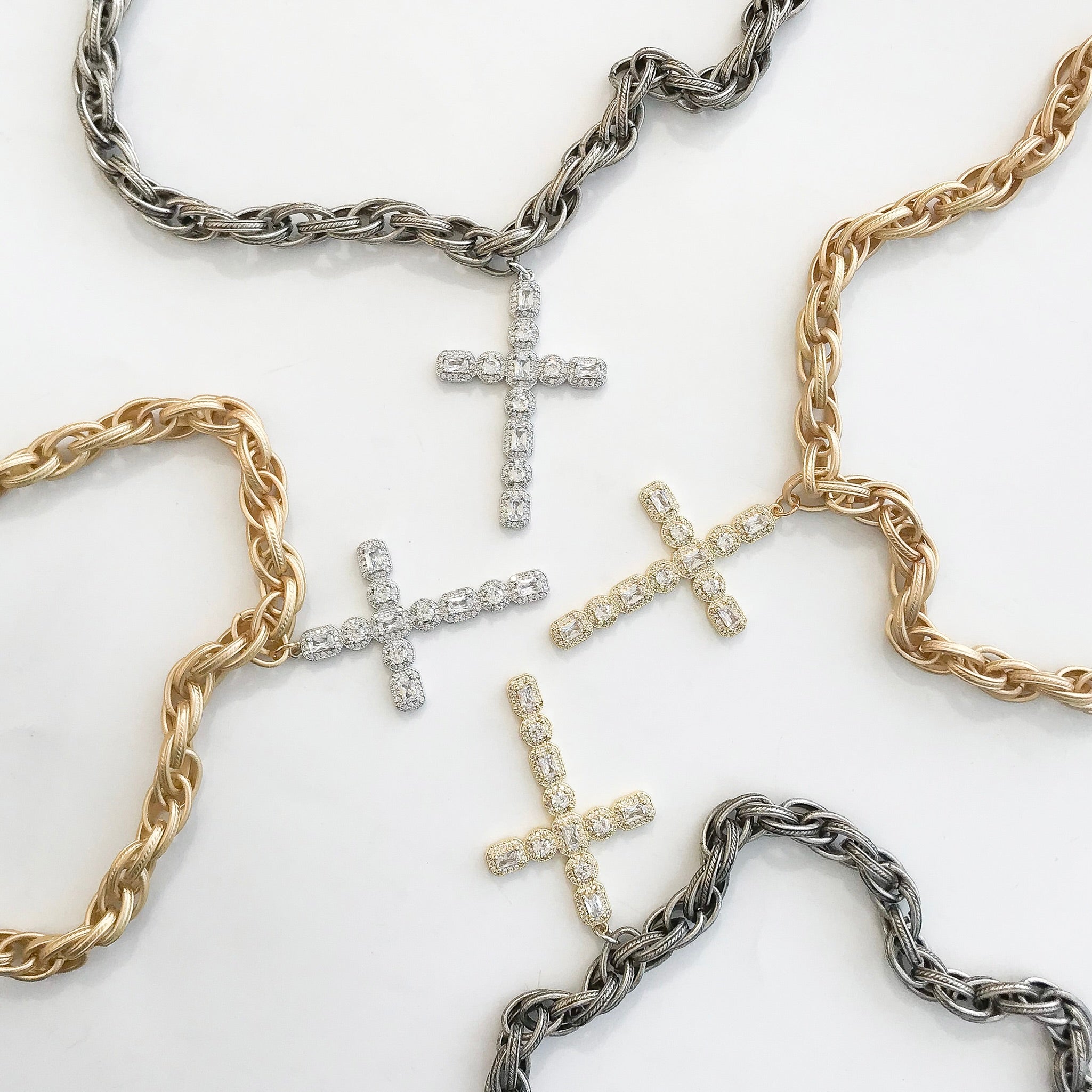Large Venetian Rhinestone Cross on Twisted Etched – Virtue Jewelry Design