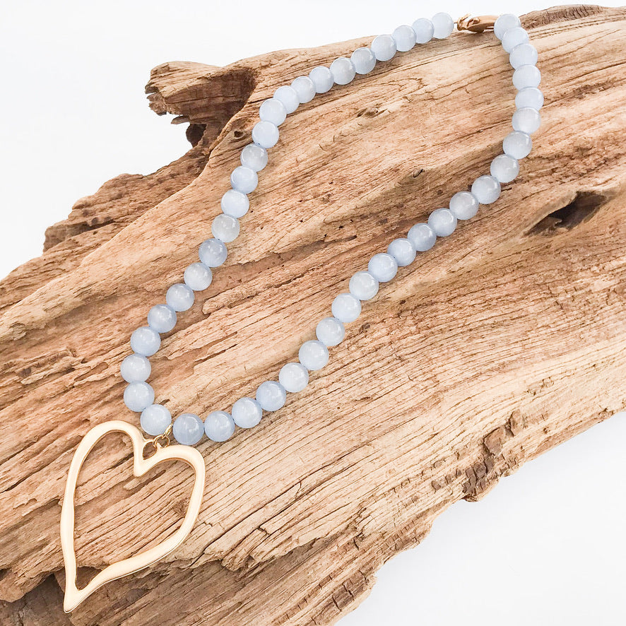 Gemstone Beaded Necklace w/ XL Heart