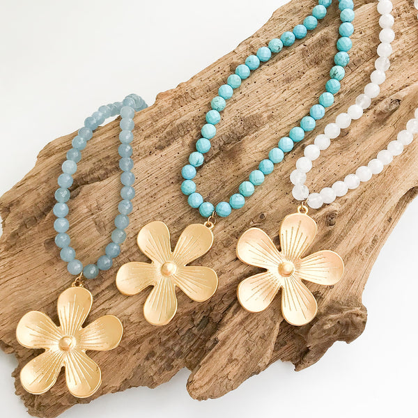 Retro Daisy on Gemstone Necklace – Virtue Jewelry Design Retro Daisy on Gemstone Necklace – Virtue Jewelry Design