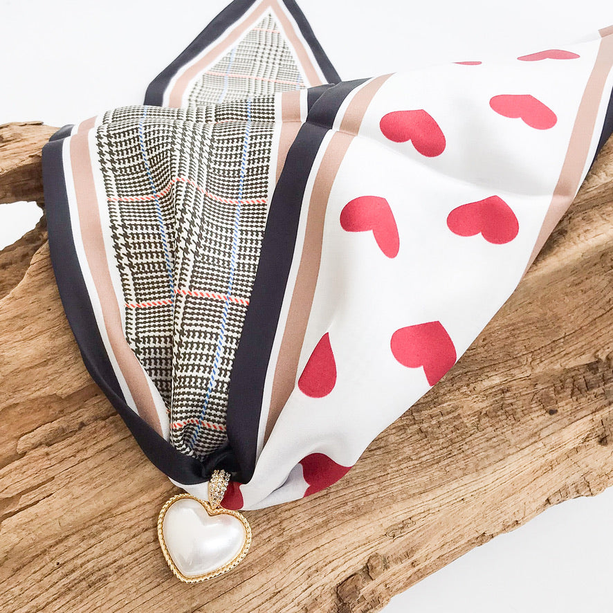 Puff Pearl Heart on Scarf Necklace