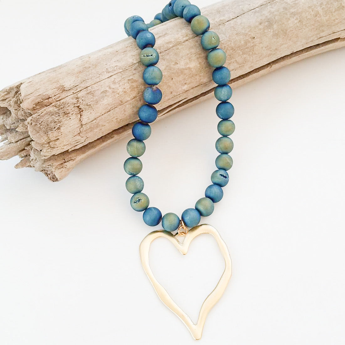 Gemstone Beaded Necklace w/ XL Heart