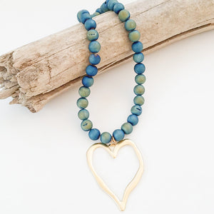 Gemstone Beaded Necklace w/ XL Heart