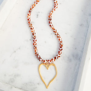 Gemstone Beaded Necklace w/ XL Heart