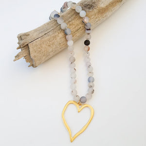 Gemstone Beaded Necklace w/ XL Heart