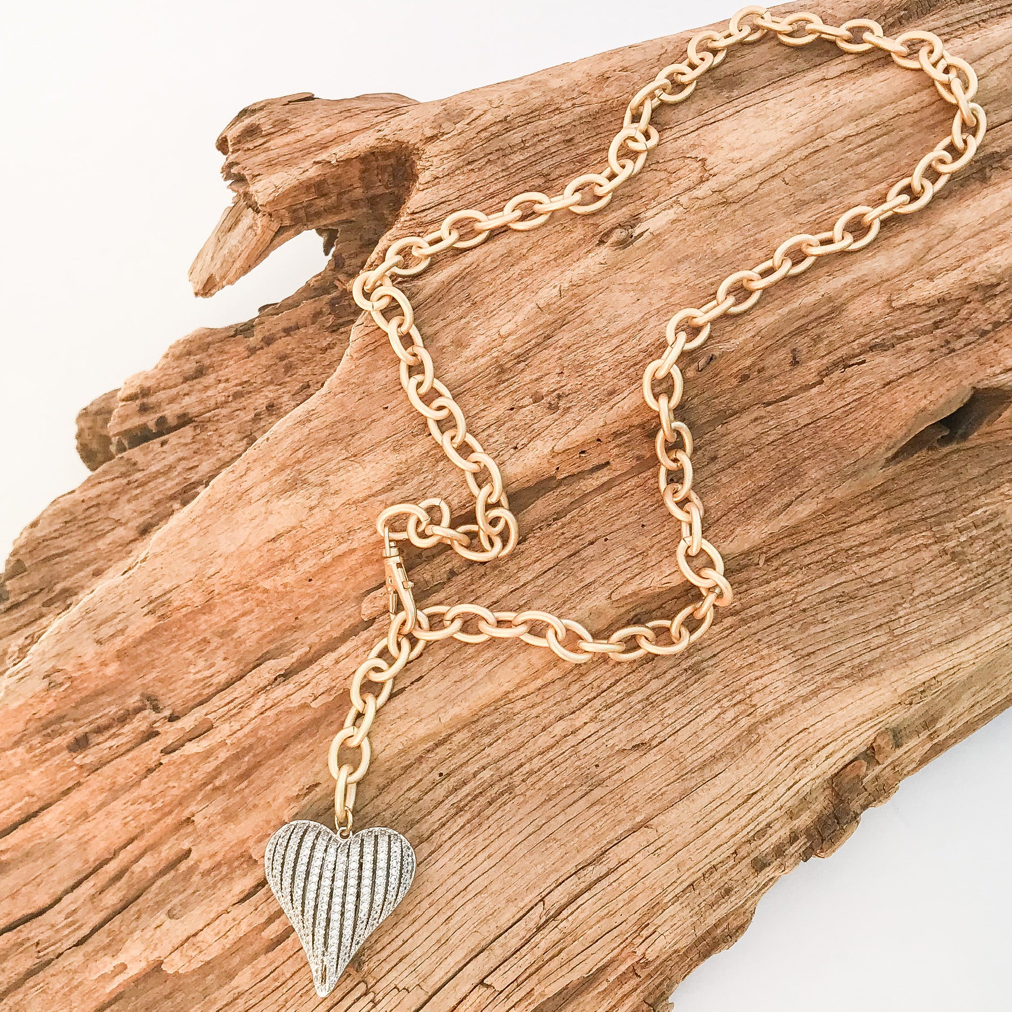 Ribbon Heart on Cable Chain Necklace