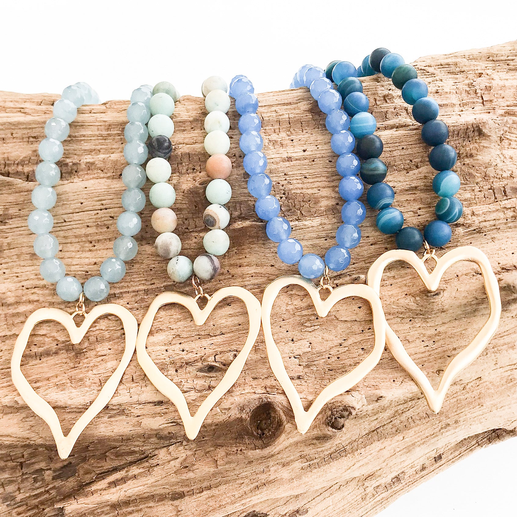 Gemstone Beaded Necklace w/ XL Heart