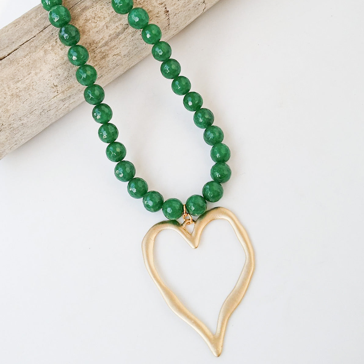 Gemstone Beaded Necklace w/ XL Heart