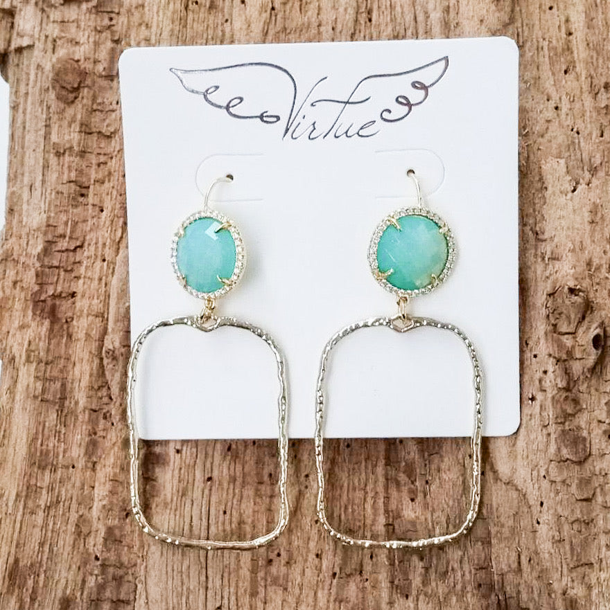 Gemstone Earrings w/ Branch Rectangle