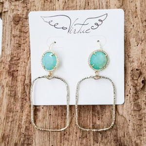 Gemstone Earrings w/ Branch Rectangle
