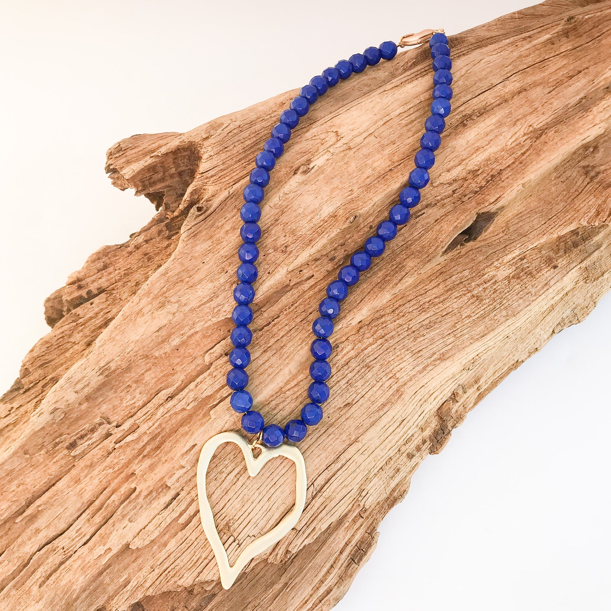 Gemstone Beaded Necklace w/ XL Heart