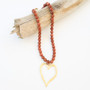 Gemstone Beaded Necklace w/ XL Heart