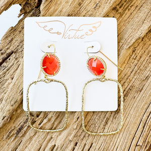 Gemstone Earrings w/ Branch Rectangle