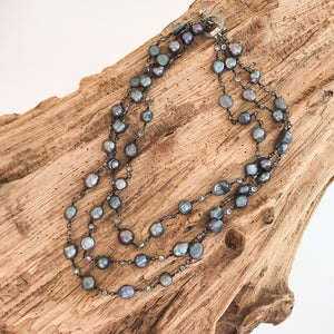 Pearl Bezel Rosary Triple Layer Statement Necklace