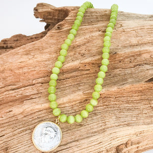 Vintage Coin on 8mm Gemstone Necklace
