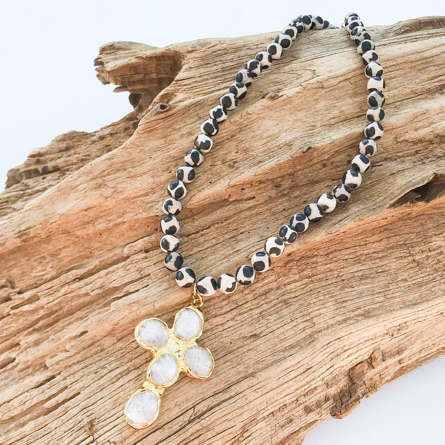 Gemstone Cross on 8mm Gemstone Necklace