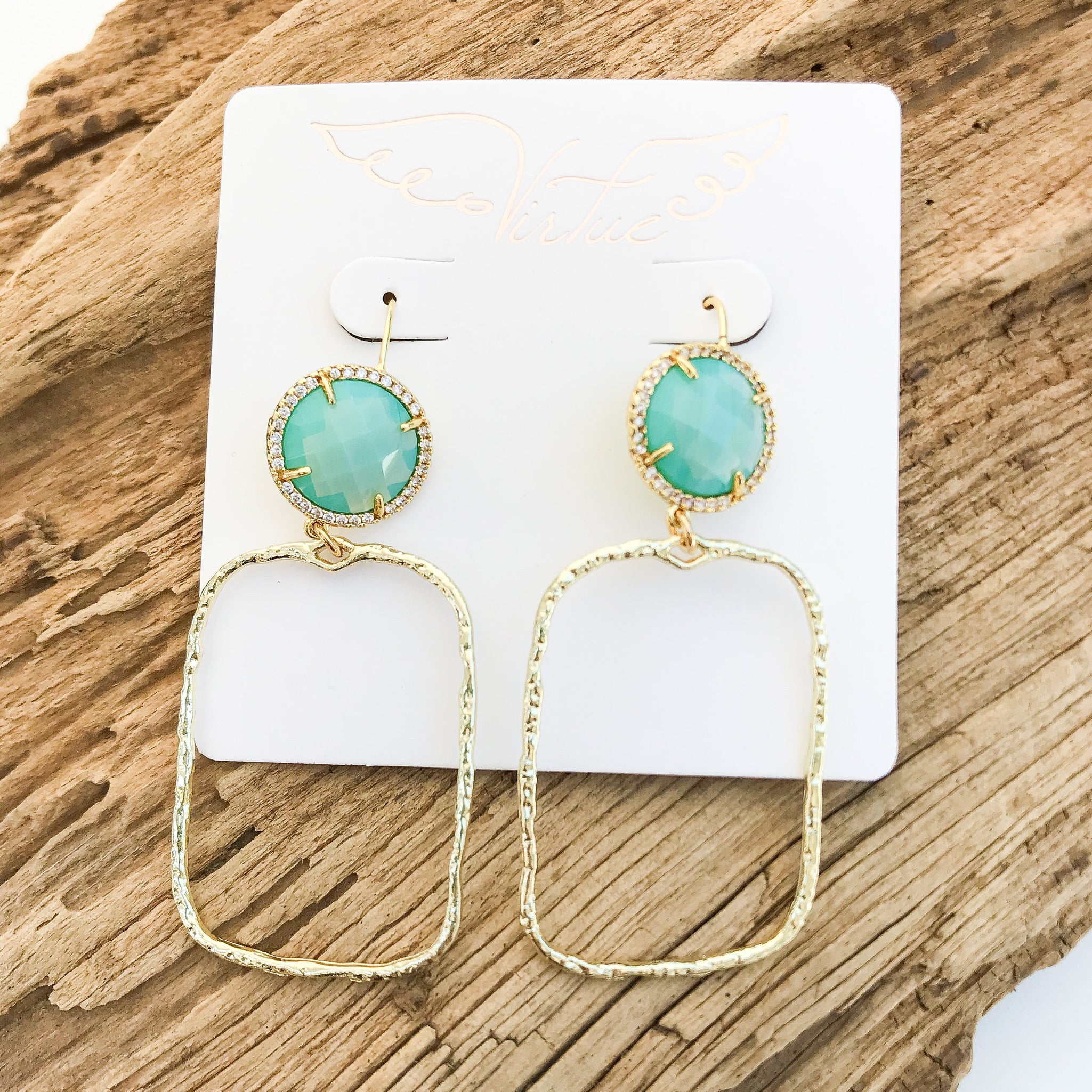 Gemstone Earrings w/ Branch Rectangle