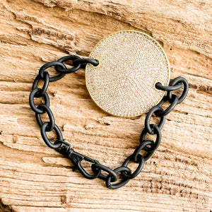 Round CZ Disc Bracelet on Cable Chain