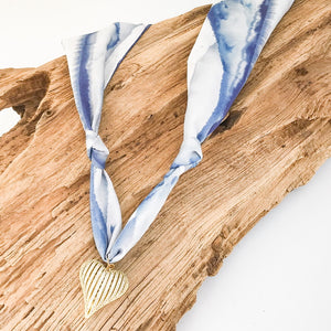 Ribbon CZ Heart On Scarf Necklace